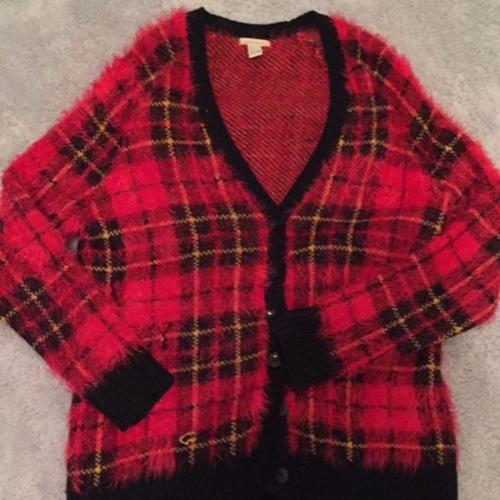Fuzzy Plaid Sweater